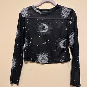 sun moon mesh long sleeve shirt